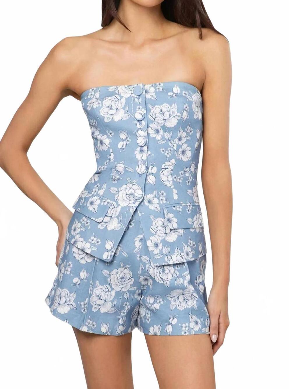 NEW GENERATION LOVE quinn floral linen bustier top in heritage toile